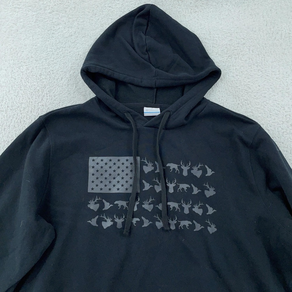 Columbia PHG Camo Flag Hoodie Mens XL Black Graphic Hunting Pullover PM1481-010